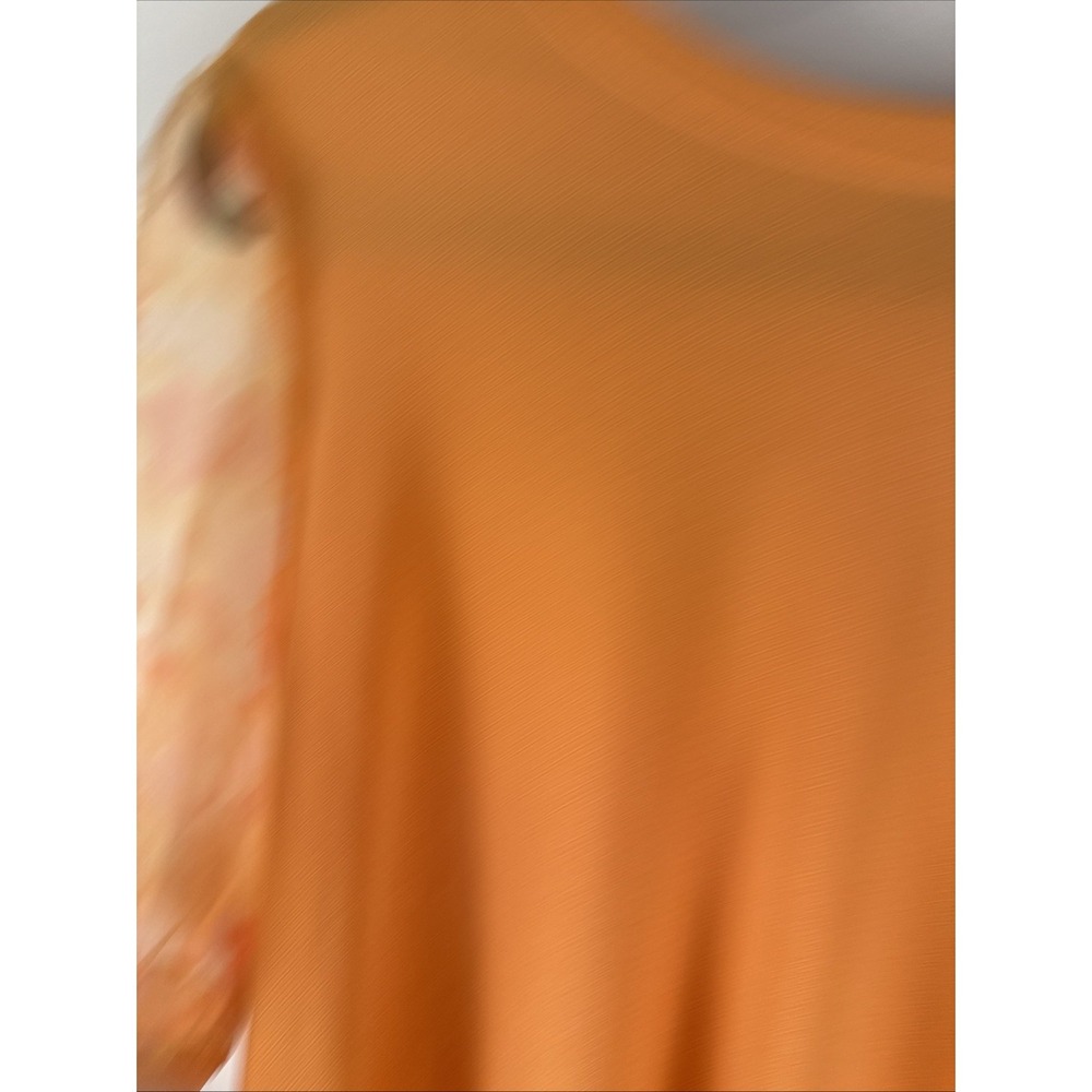 CeCe Women's Size Large Orange Floral Sheer Puff Sleeve Top Blouse - Picture 4 of 7